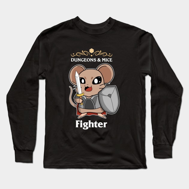 Dungeons & Mice Fighter Fantasy Tabletop RPG Roleplaying D20 Gamer Long Sleeve T-Shirt by TheBeardComic